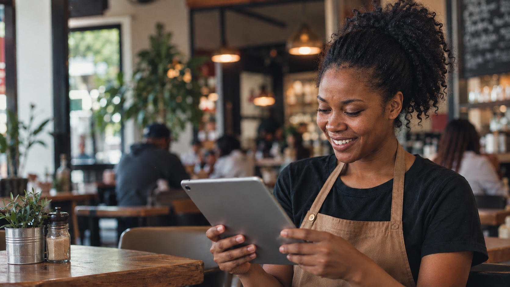 Business owner holding tablet