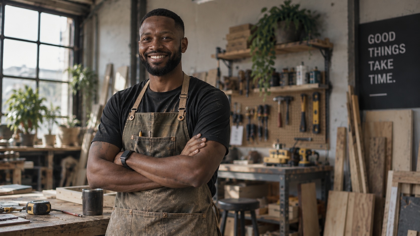 Local business owner in apron